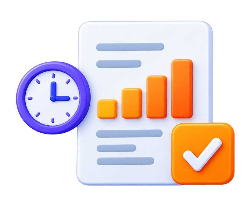 Automated Reporting document with clock and approval checkmark