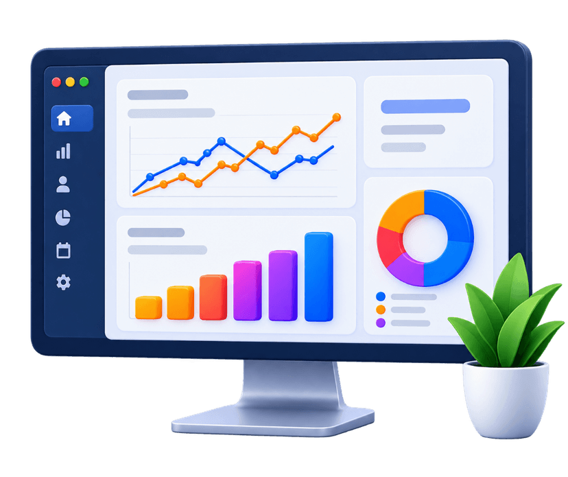 Intelligent BI Dashboards desktop monitor with custom data widgets