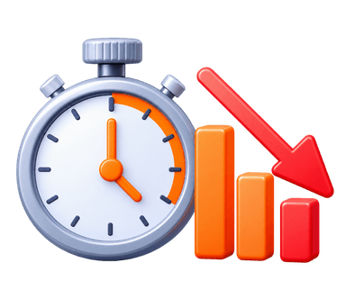 Low ROI stopwatch with declining trend chart