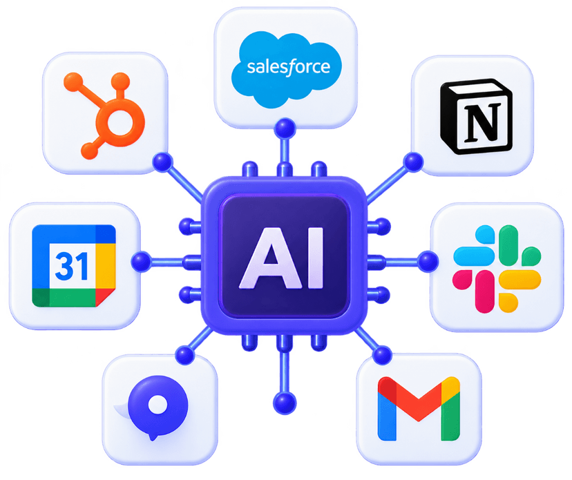 AI Agent Integrations with HubSpot, Salesforce, Slack, Notion, Google Calendar and Gmail