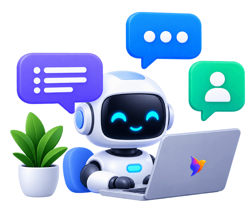 AI Chatbots and Intelligent conversational assistants on laptop with 3D robot