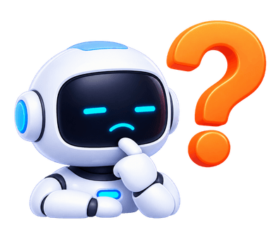 Unclear AI use cases with robot looking at 3D orange question mark