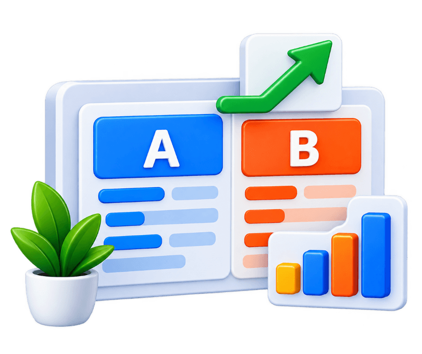 A/B split testing and multivariate experimentation cards with growth metrics