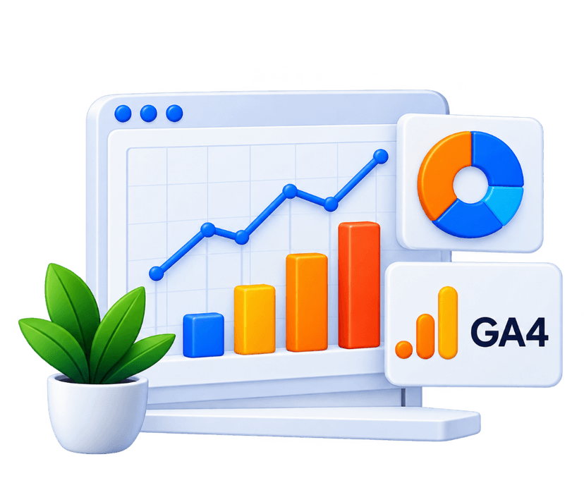 GA4 conversion tracking setup, event attribution and analytics dashboard