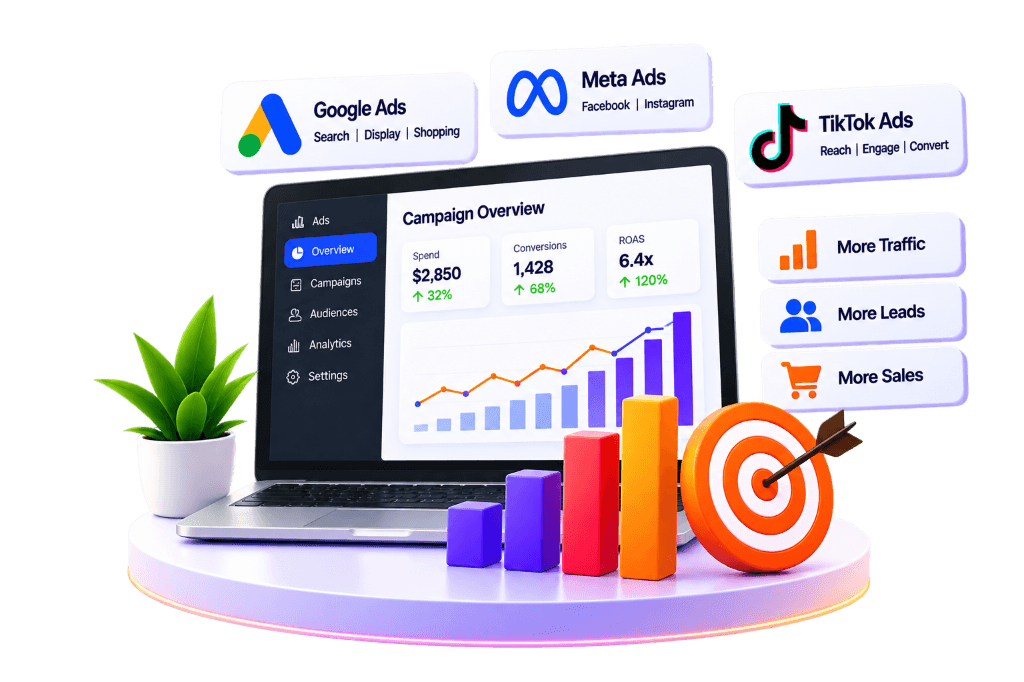 Paid advertising campaign performance and ROAS analytics dashboard