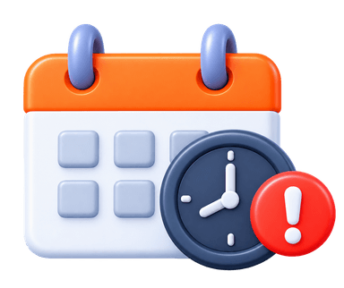 Inconsistent execution 3D calendar with clock and red exclamation mark