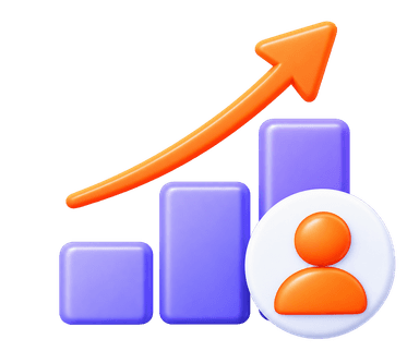 Limited marketing capacity 3D purple bars with rising orange growth arrow and avatar