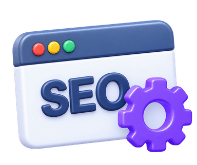 Missing specialized skills 3D browser window with SEO and purple gear