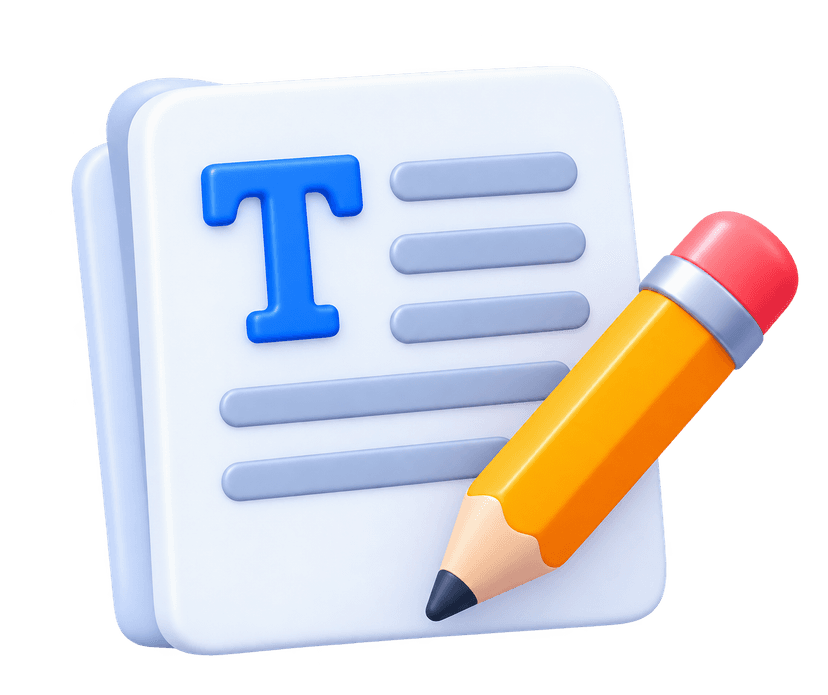 Content marketing specialists 3D document sheet with typography and yellow pencil