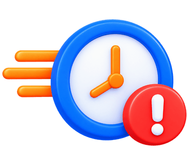 Long customer wait times 3D illustration with clock and alert badge