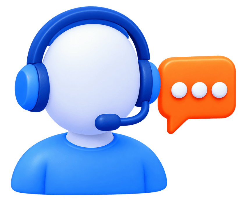 Customer support agents 3D illustration with headset specialist and chat bubble