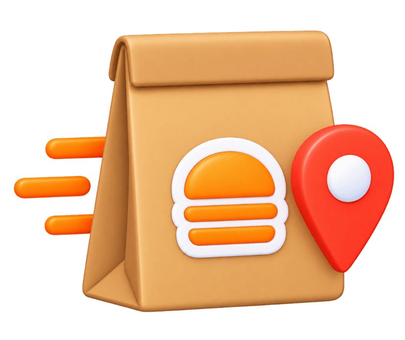 Delivery coordination staff 3D illustration with food delivery bag and location marker