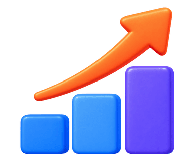 Scalable support 3D illustration with growth bars and upward arrow