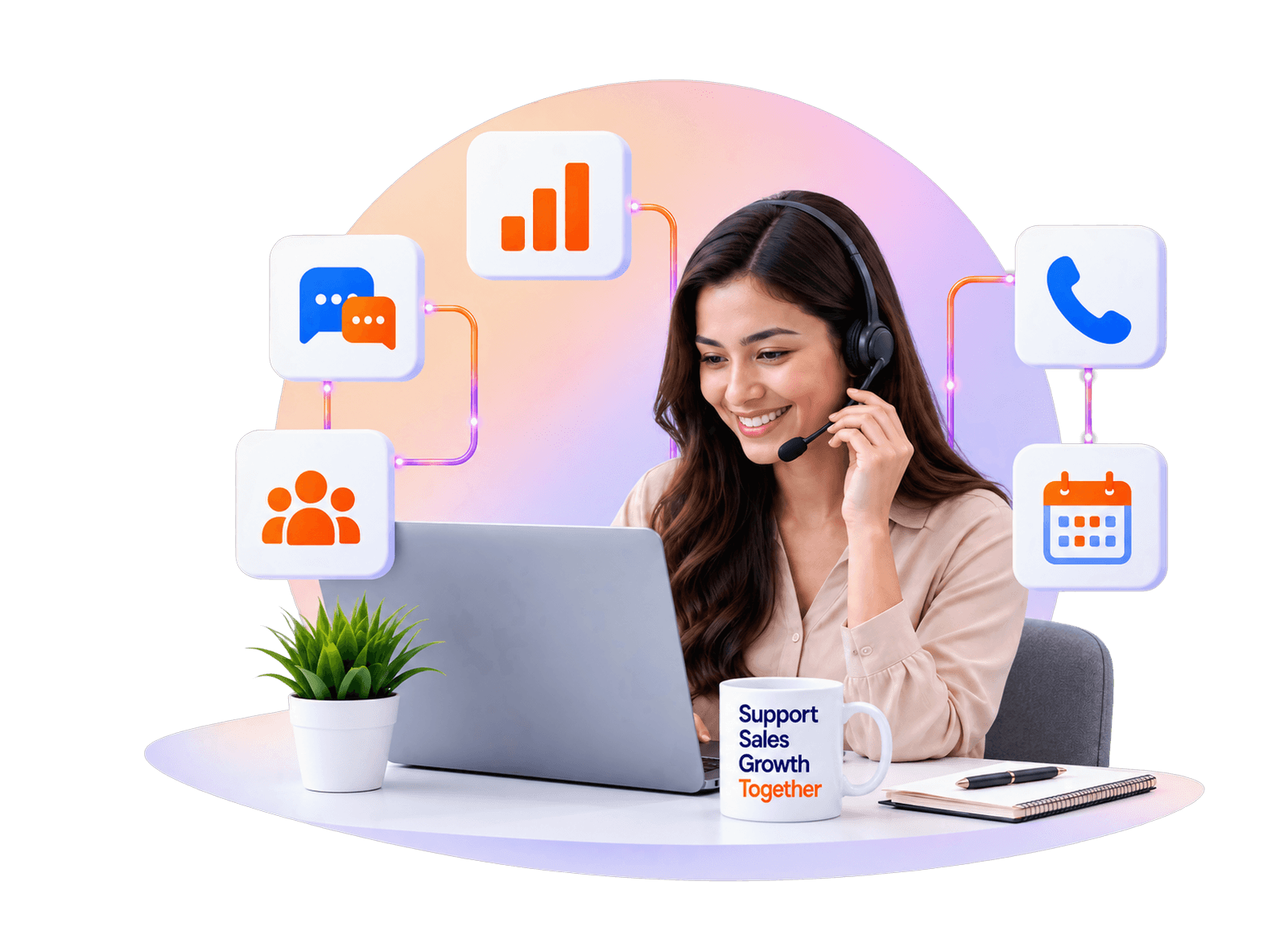 Dedicated remote sales and customer support representatives managing live calls and multichannel support