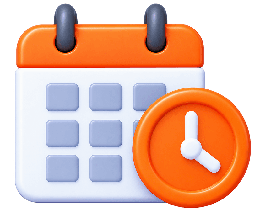Appointment setter 3D artwork with interactive calendar, booked demo slots, and scheduling clock