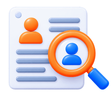 Right talent match 3D illustration with vetted talent verification and skill checkmark