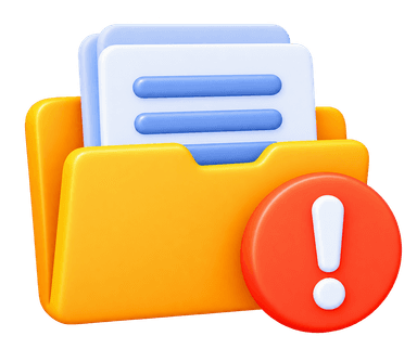 Disorganized workflows 3D illustration with folder and red exclamation warning