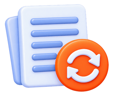 Repetitive admin tasks 3D illustration with paperwork and circular sync arrows
