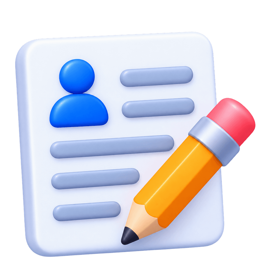 Administrative assistant 3D illustration with document clipboard and pencil