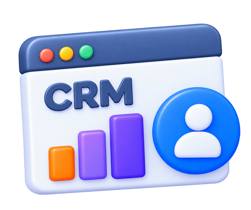 CRM and data specialist 3D illustration with CRM dashboard and analytics chart
