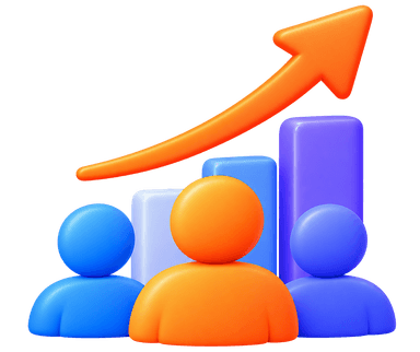 Easy team scaling 3D illustration with expanding operational team and growth chart
