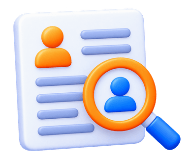 Right role match 3D illustration with candidate profile and magnifying glass