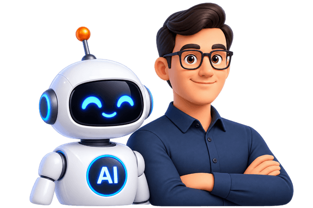 AI assistant robot standing shoulder-to-shoulder with a professional man