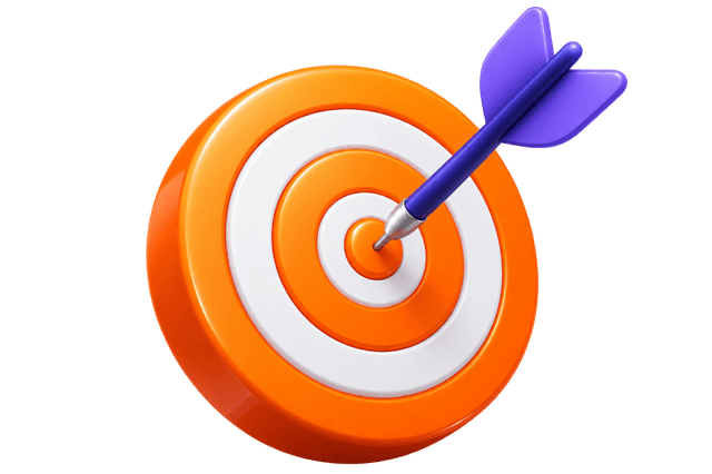 3D target bullseye with dart right in the center