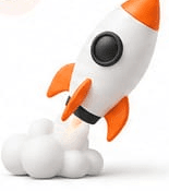 3D rocket taking off from a cloud