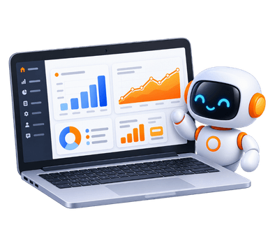 Predict and plan for the future laptop dashboard with AI robot