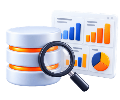 Turn data into clear insights database with magnifying glass
