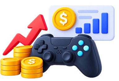 High Development Costs with controller, gold coins and growth chart