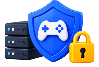 Security and Cheating Prevention servers, shield and padlock
