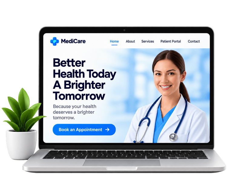 Healthcare website and patient portal software on laptop