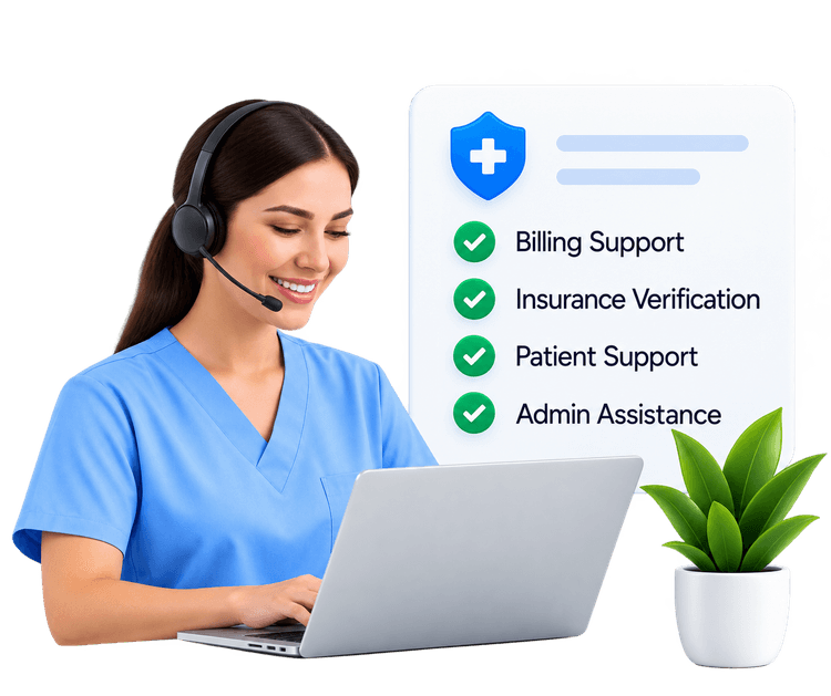 Healthcare remote specialist with headset and checklist
