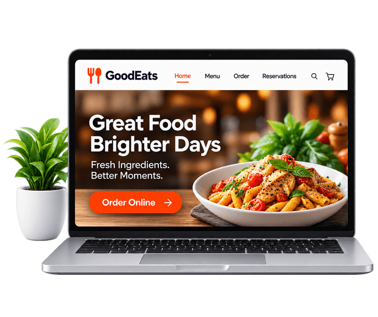 Restaurant website with online ordering menu on laptop