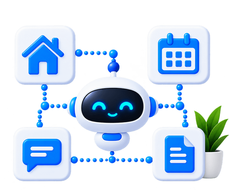 Real estate AI assistant robot with calendar, chat and property documents