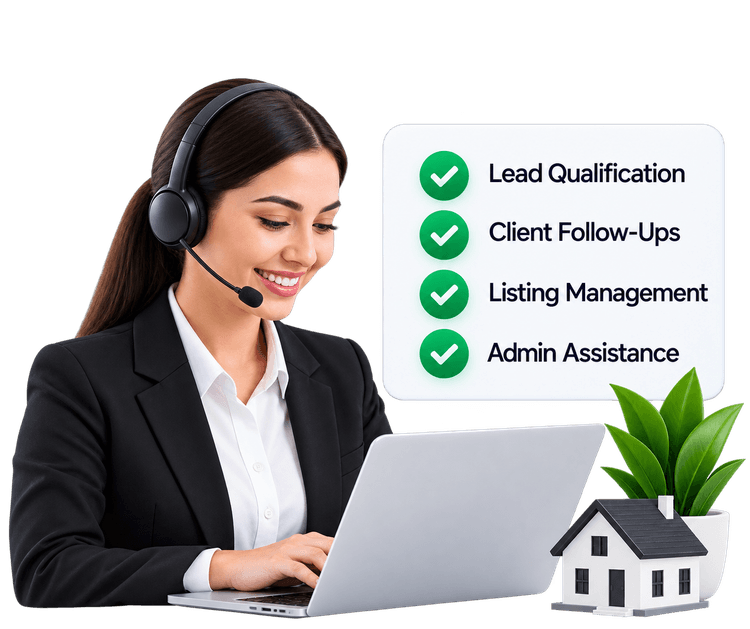 Real estate remote agent with headset and client checklist