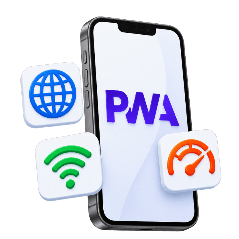 Progressive Web App development showing responsive screen preview