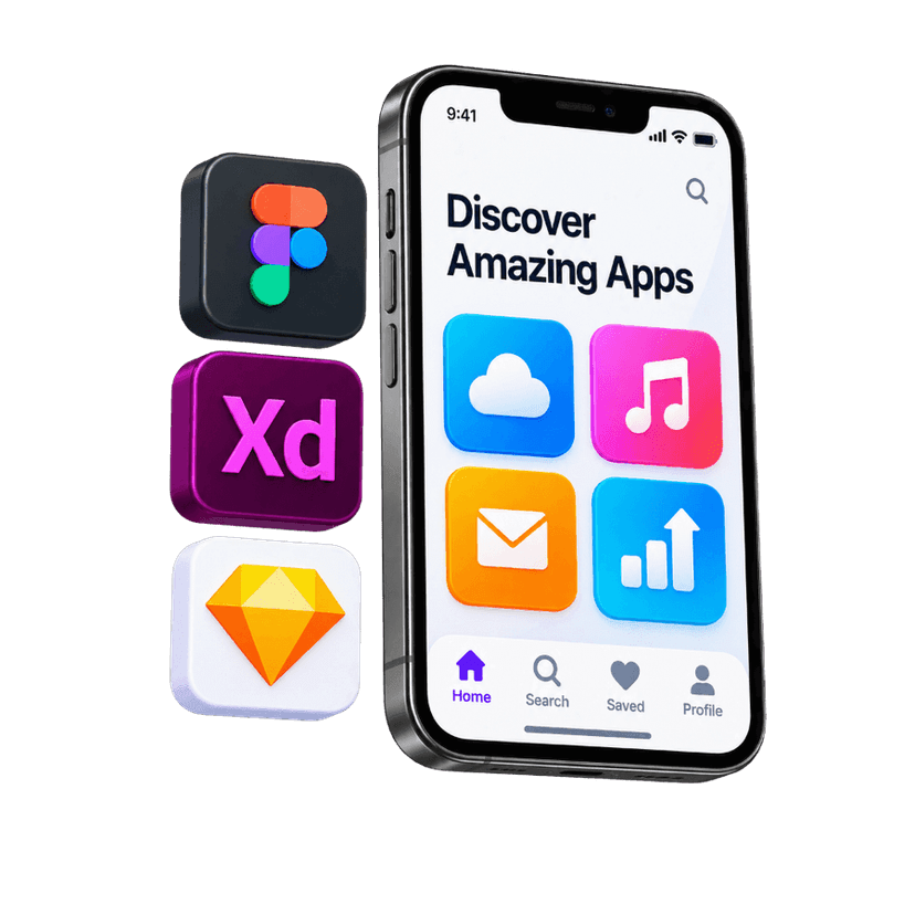 Mobile UI UX design interface showcase with design layers