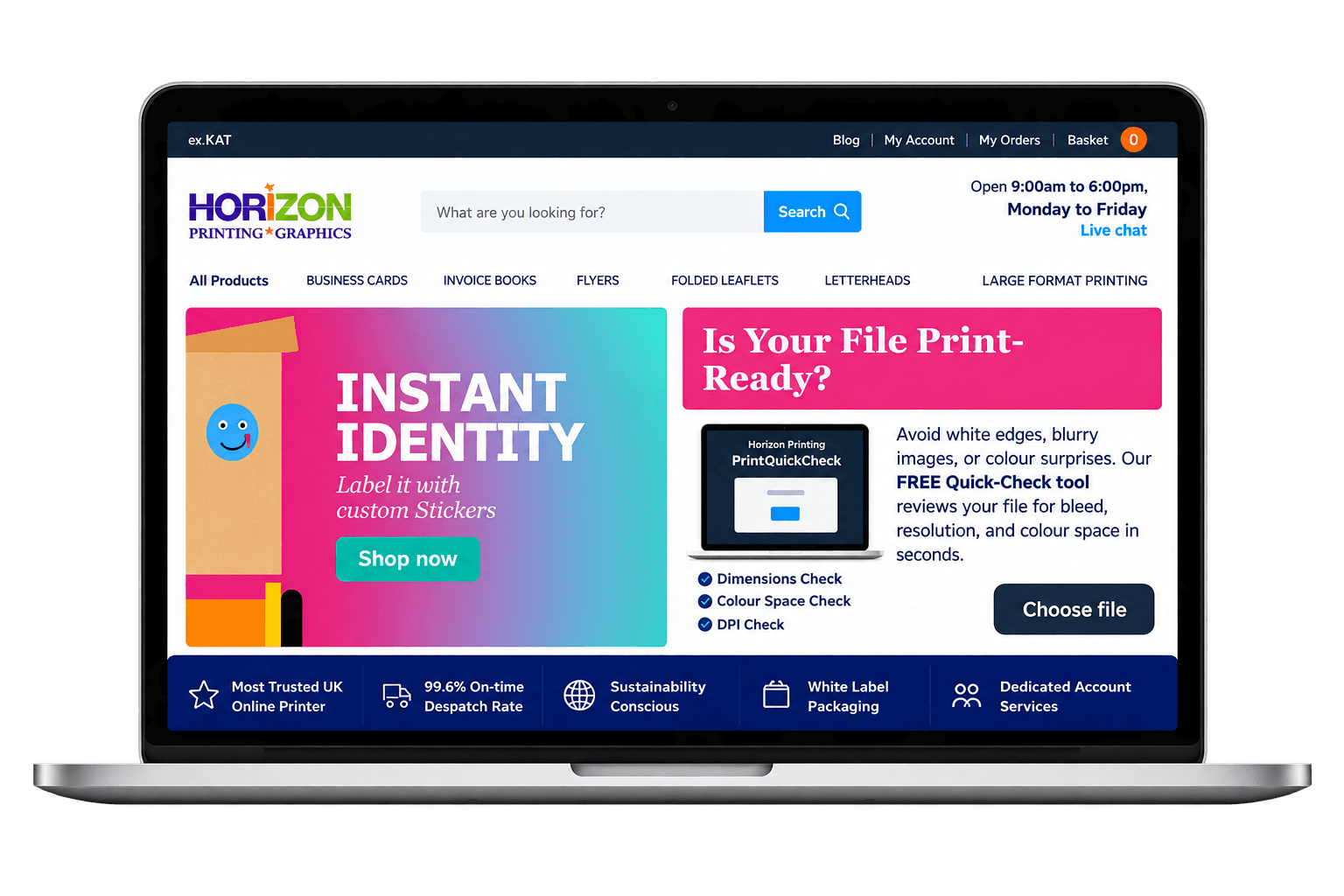Horizon Printing & Graphics Custom E-Commerce Platform Showcase on Laptop