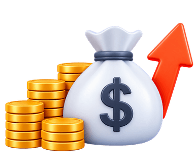 High Hiring Costs money sack with coins and rising arrow