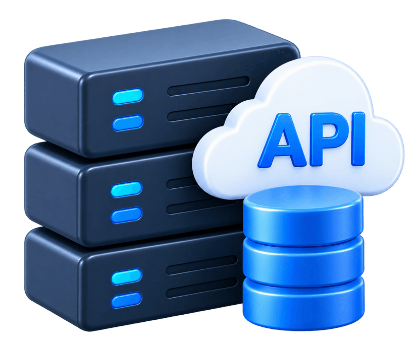 Backend developers 3D server database stack with API cloud