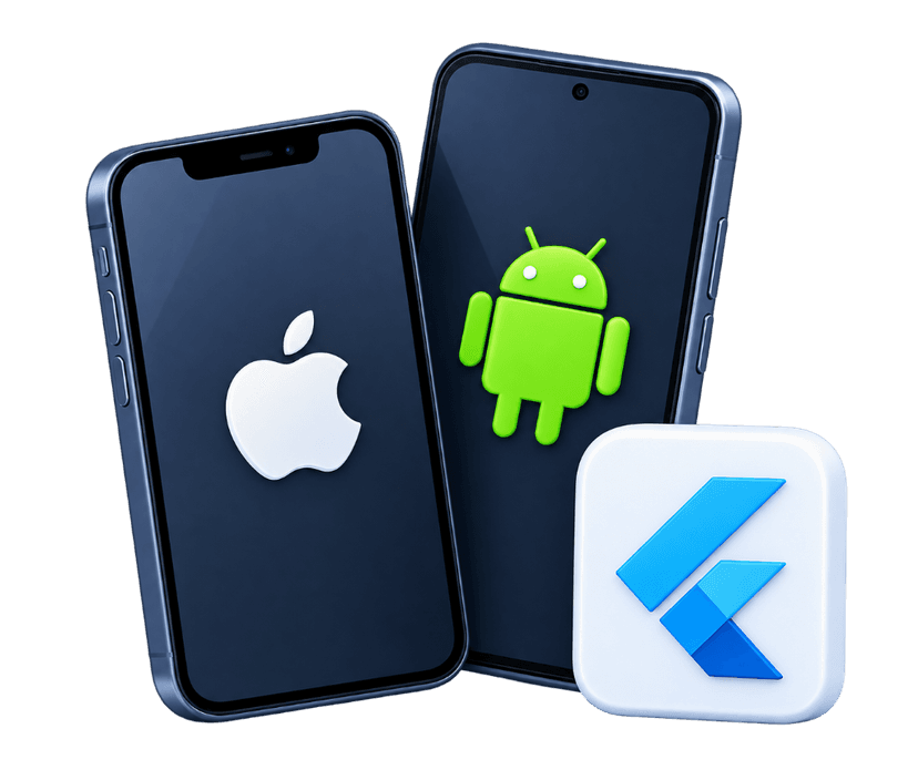 Mobile app developers Apple and Android smartphones with Flutter badge