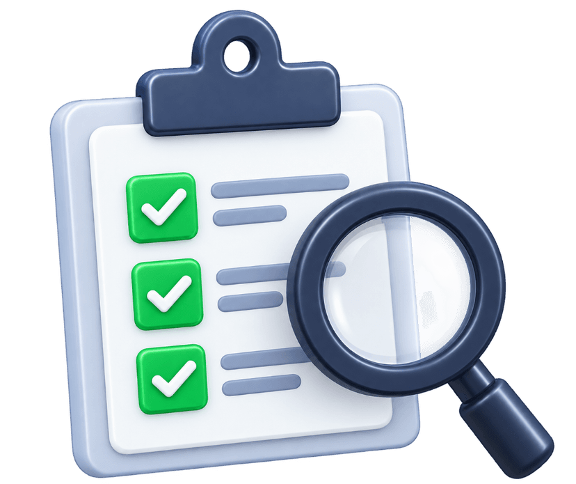 QA & Testing Engineers clipboard with checkmarks and magnifying glass