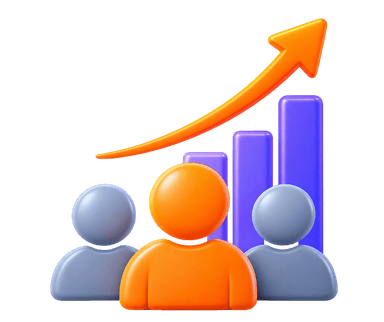 Flexible team scaling avatars with growth bar chart