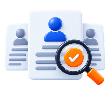 Right talent match candidate profile with checkmark magnifying glass