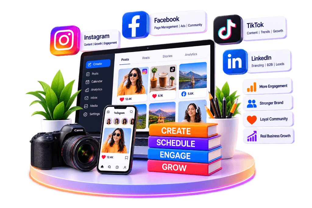 Social media management multi-platform engagement dashboard