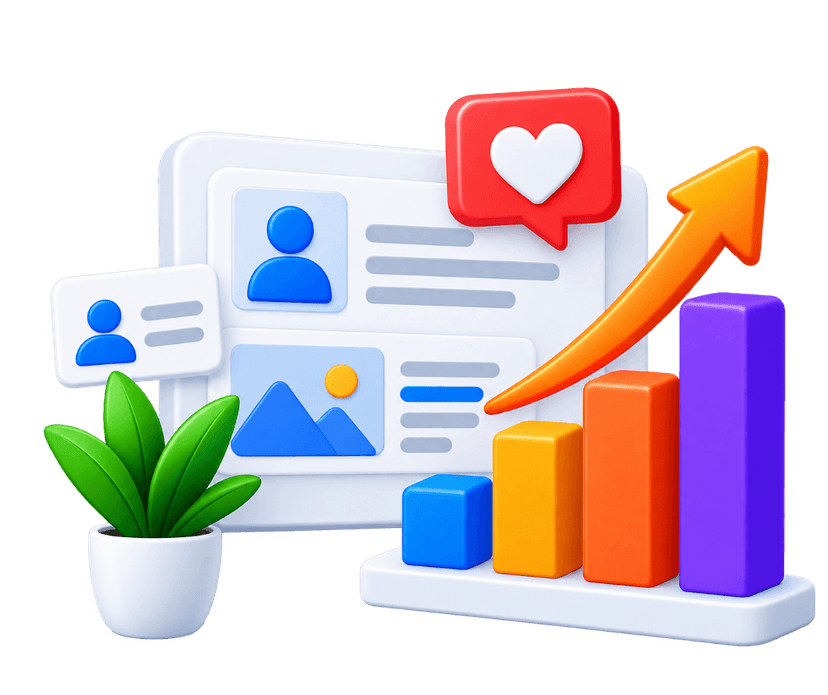 Social media performance metrics and audience growth charts