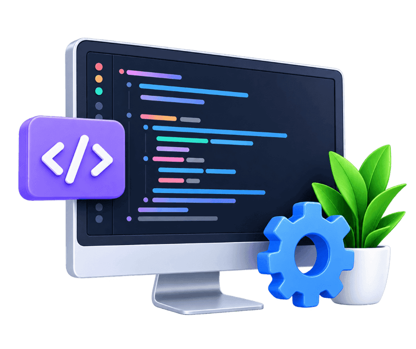 Custom Software Development monitor with code and settings